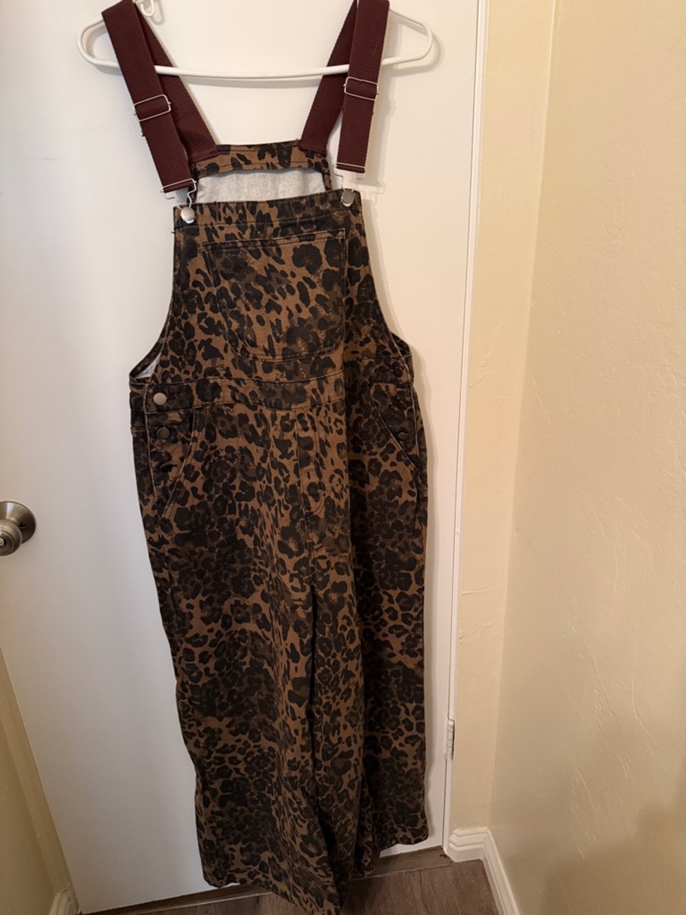 Cider Leopard Print Women's Overalls in Brown and Black